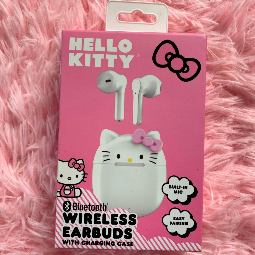 Brand new Hello Kitty bluetooth earbuds headphones wireless in pink and white